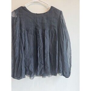 Unsubscribed-Black Flowing Blouse-Gold Threads-Boho-Sheer Sleeves-Size 6